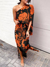 Exquisite Rose Print One Shoulder Slit Maxi Dress
